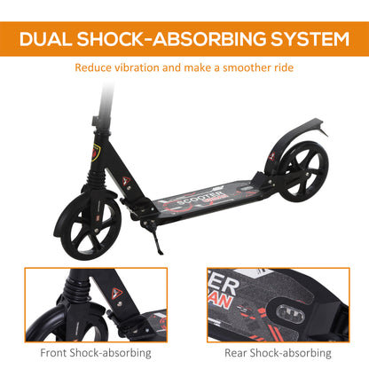Folding Kick Scooter 2 Big Wheels Teens Adult 14+ Adjustable Ride On Black